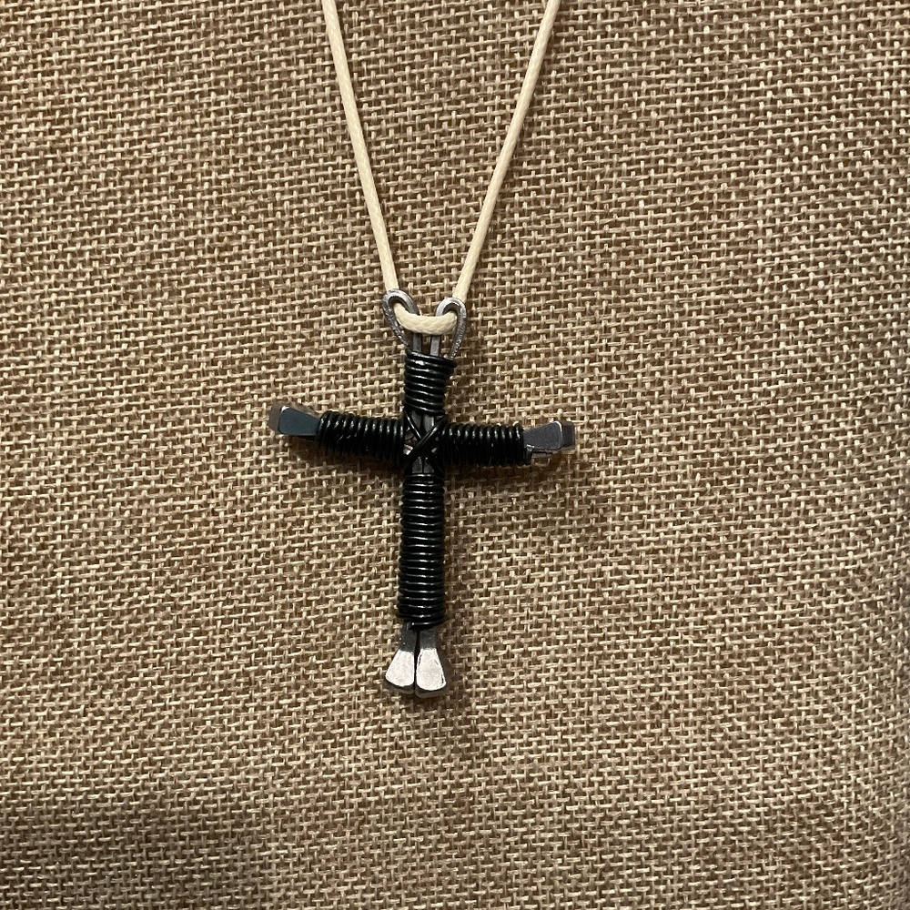 Black Wire Horseshoe Nail Cross Necklace